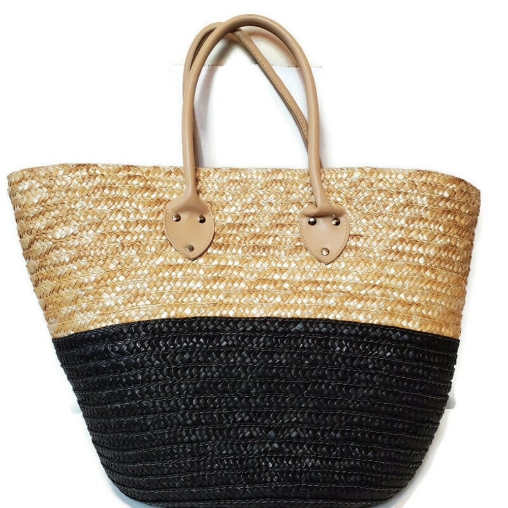 *SALE* Two Tone Straw Tote Purse Beach Zipper Handbag